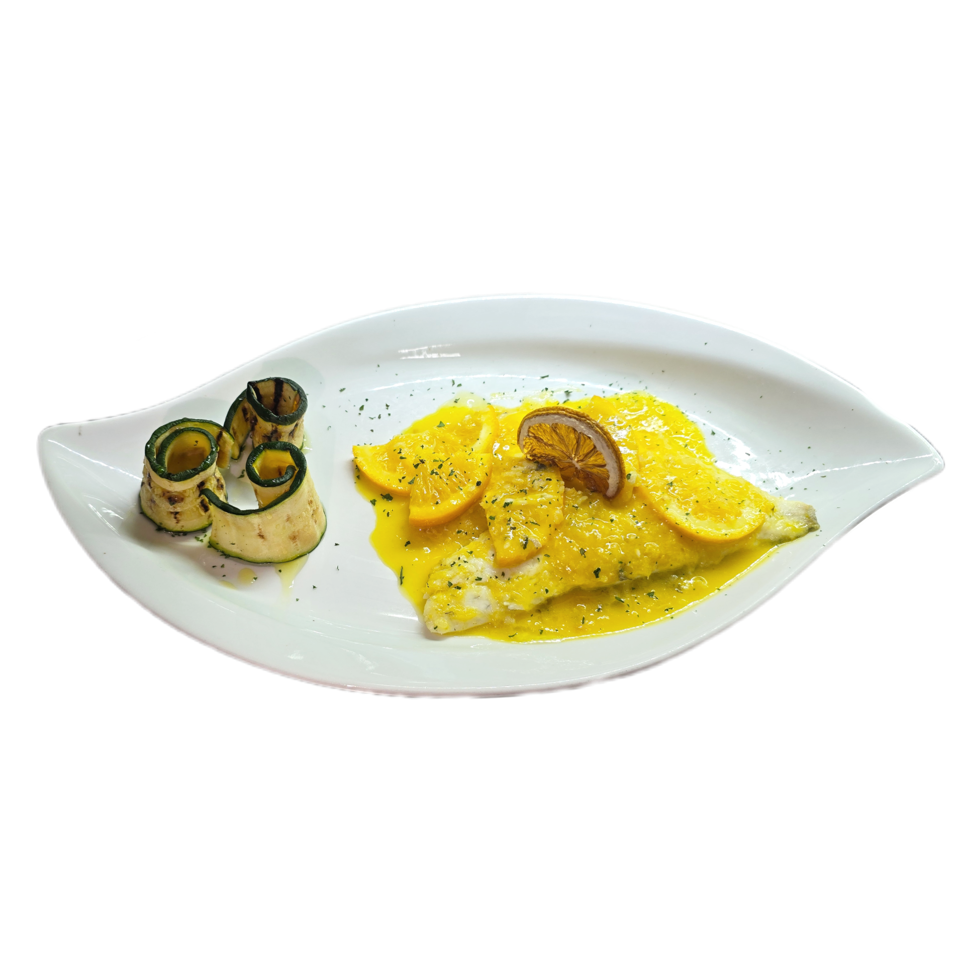 ORATA ALL' ARANCIA con prezzemolo e zucchine grigliate 14€ *