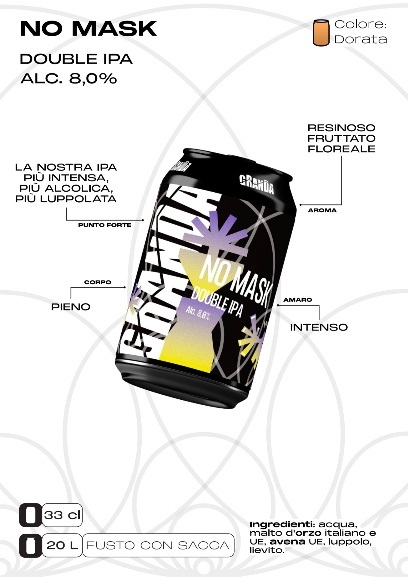 No Mask Double IPA Ale Chiara 33cl / 8.0% Vol.   6€