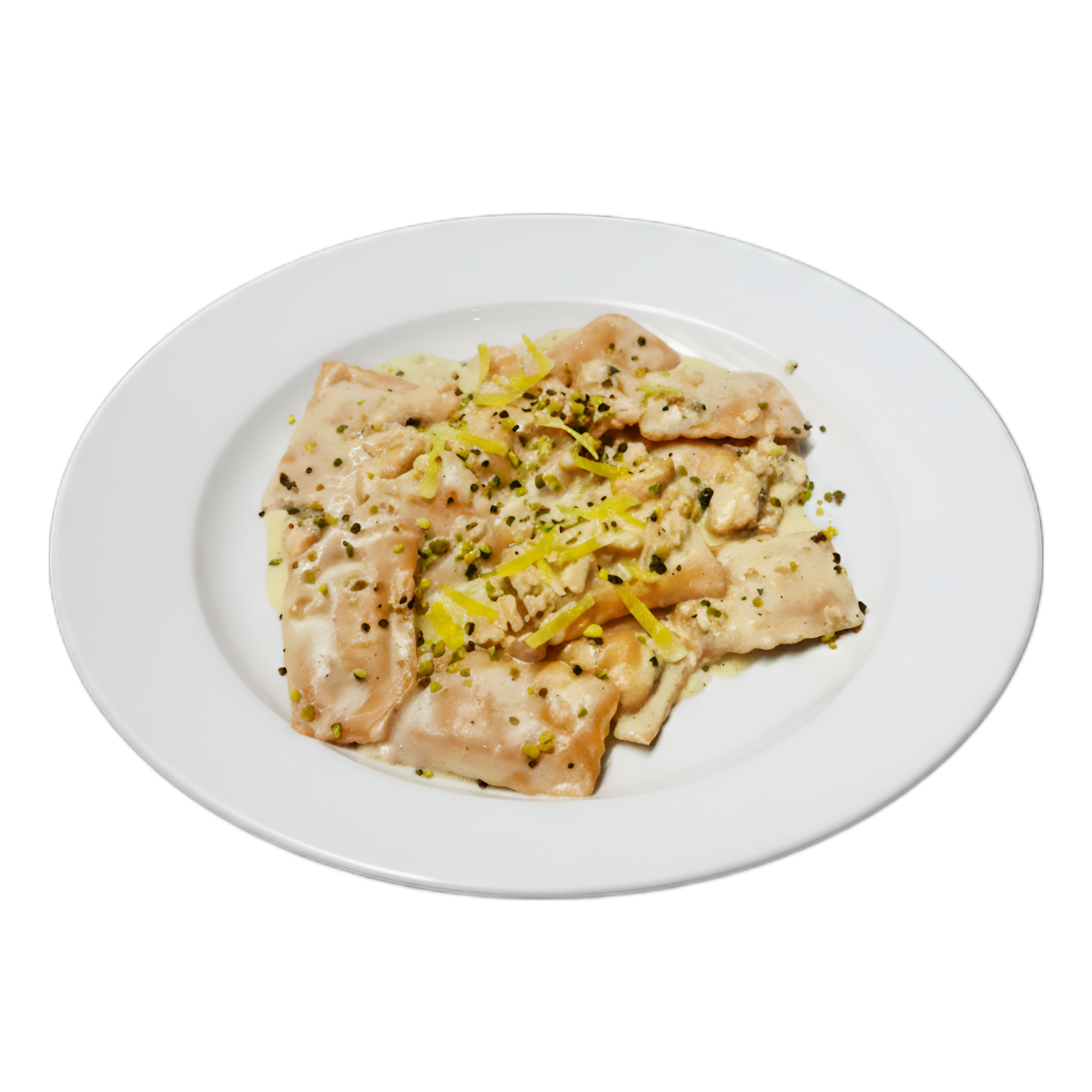 QUADROTTI AL SALMONE con zeste di limone e granella di pistacchio *   13€