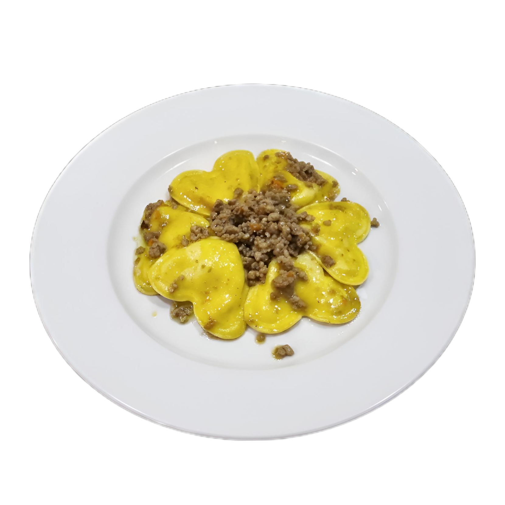 RAVIOLI ANFITEATRO, ripieni di formaggio delicato al ragù bianco di cinta senese 12€ *