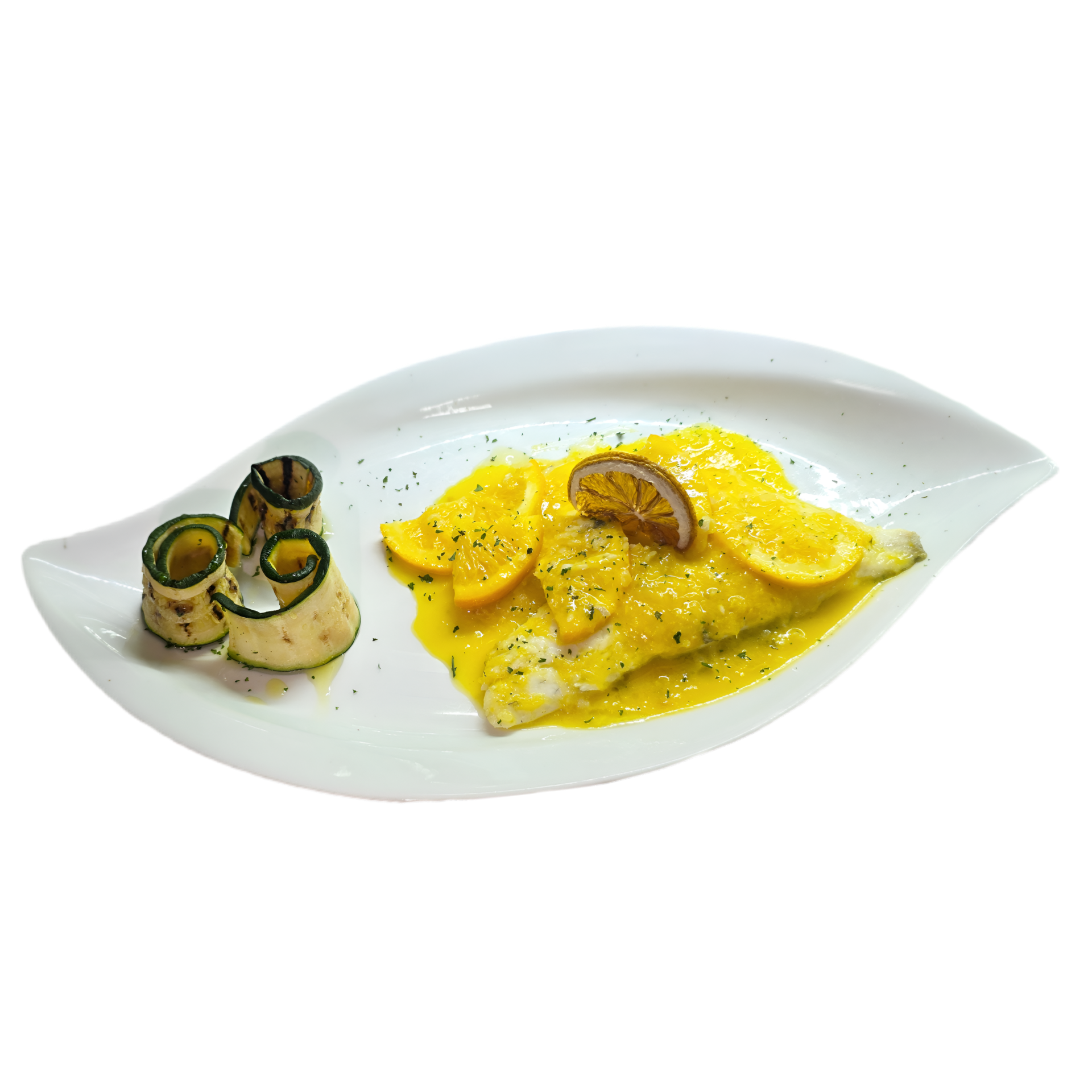 ORATA ALL' ARANCIA con prezzemolo e zucchine grigliate 14€ *