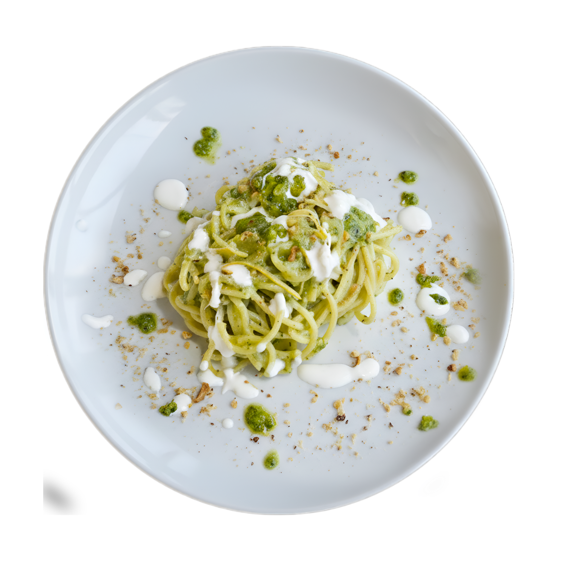 SPAGHETTI AL PESTO AL PROFUMO DI LIMONE, con basilico, parmigiano, stracciatella e nocciole nostrane * 12€